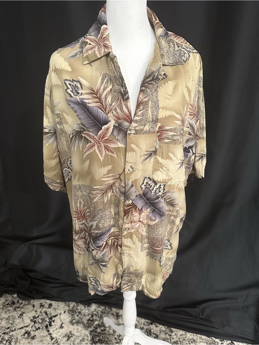 Caribbean Men's Beige Tropical Floral Short-Sleeve Shirt Jacket